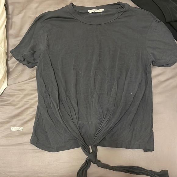 Lush Tops - DARK GREY KNOTTED TEE SHIRT